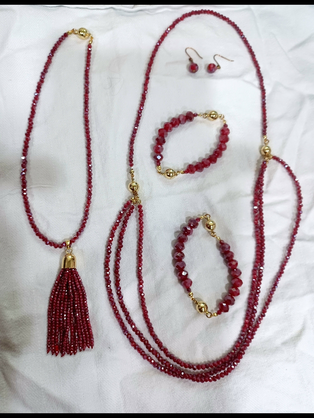 Marie Nicole Ten Way Raspberry Beaded With Tassel Necklace Set